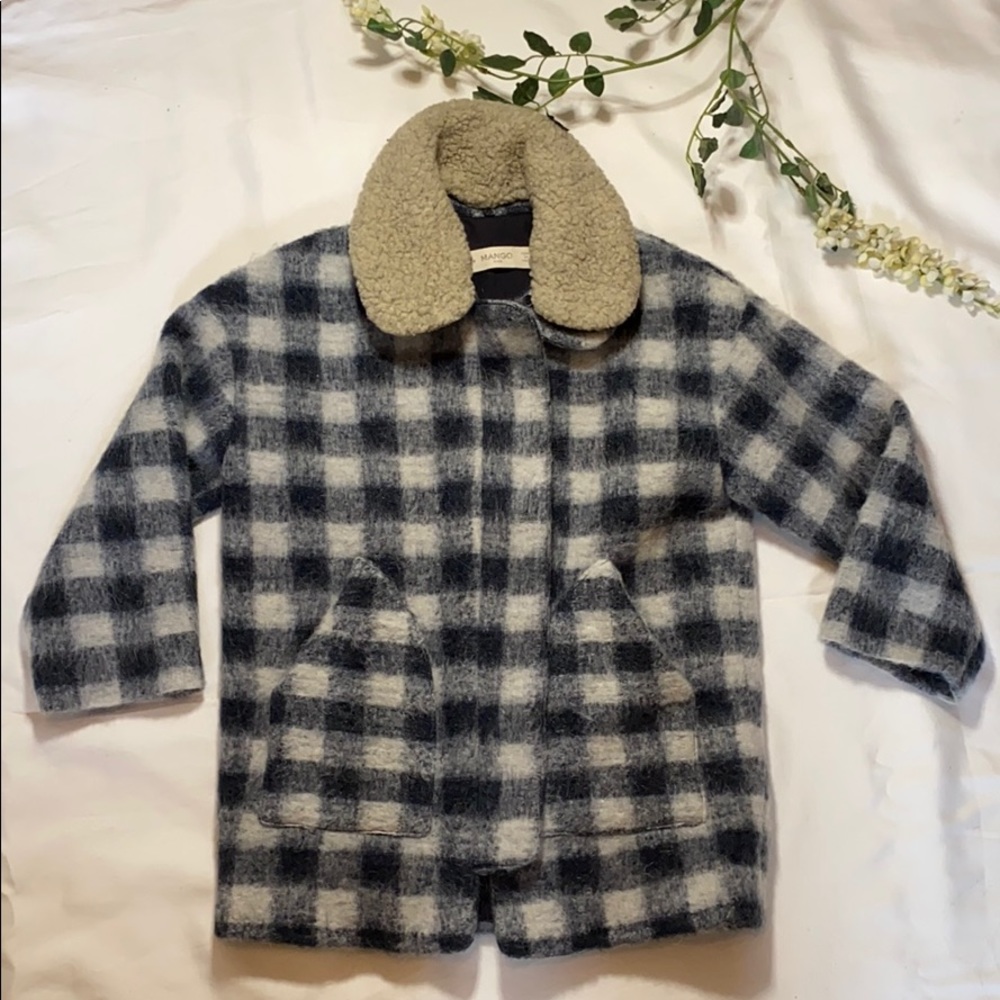 MONSOON Fuzzy Wool Plaid Coat SZ 3/4